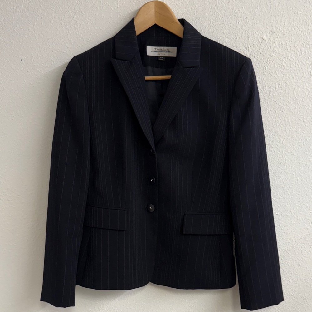 Tahari navy and white Pinstripe Blazer